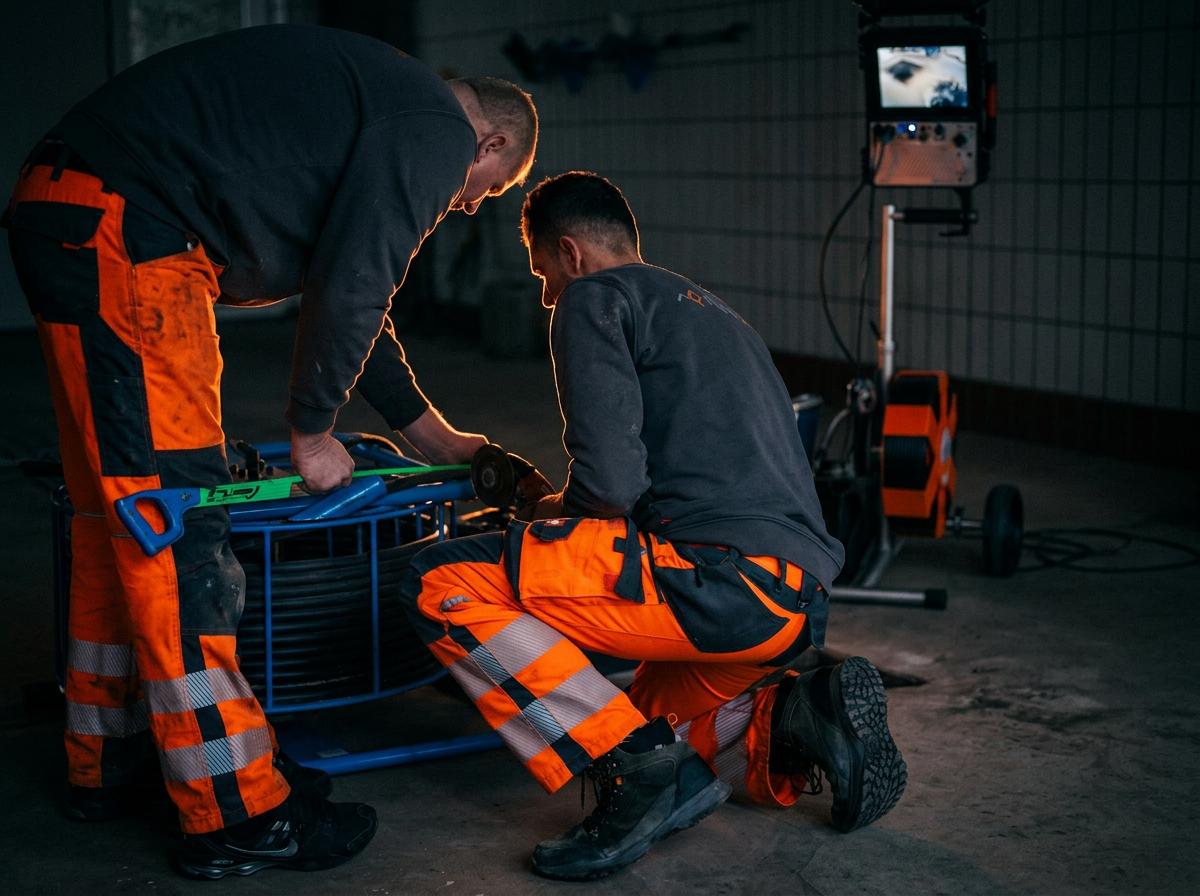 Rohrprofi-Team bei der Vorbereitung des Equipments